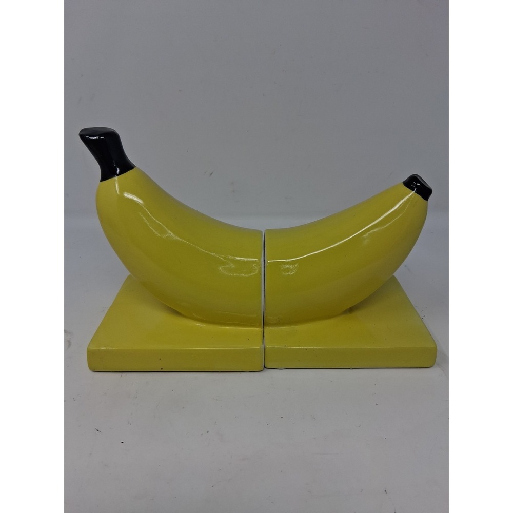 Vintage Ceramic Yellow Banana Bookends Pop Art Warhol Style Home Office Decor